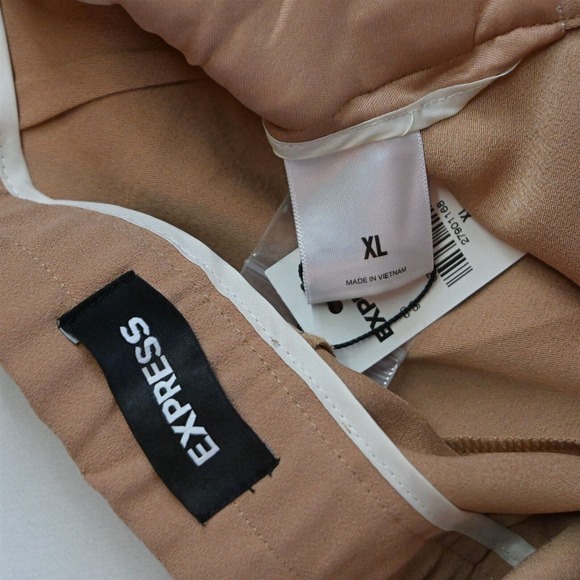 NEW Express XL Camel Khaki High Rise Pull On Ankle Pleated Flowy Dress Pants - Picture 3 of 5